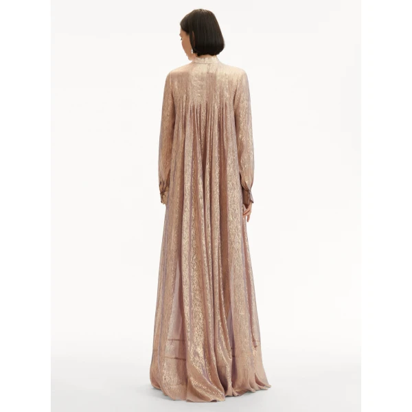 Oscar de la Renta Lamé Mousseline Pleated Caftan - Oscar de la Renta Dresses - American Couture - Shop at Coveti