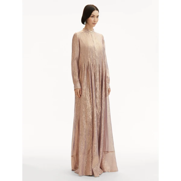 Oscar de la Renta Lamé Mousseline Pleated Caftan - Oscar de la Renta Dresses - American Couture - Shop at Coveti