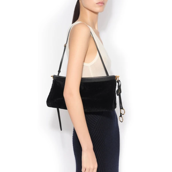 Alaïa Le Click East West Medium Bag In Shaved Shearling - Alaia Bags - Laser Cut Luxury - Shop at Coveti