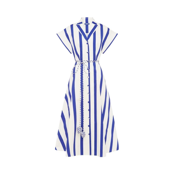 Leo Lin Blue Dresses Premium cotton midi shirt dress
