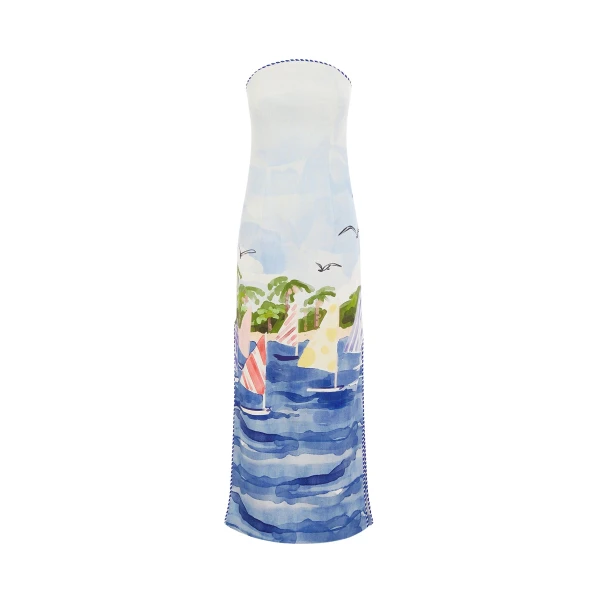 Leo Lin Blue Dresses Sailing ships scatter across a soft canvas