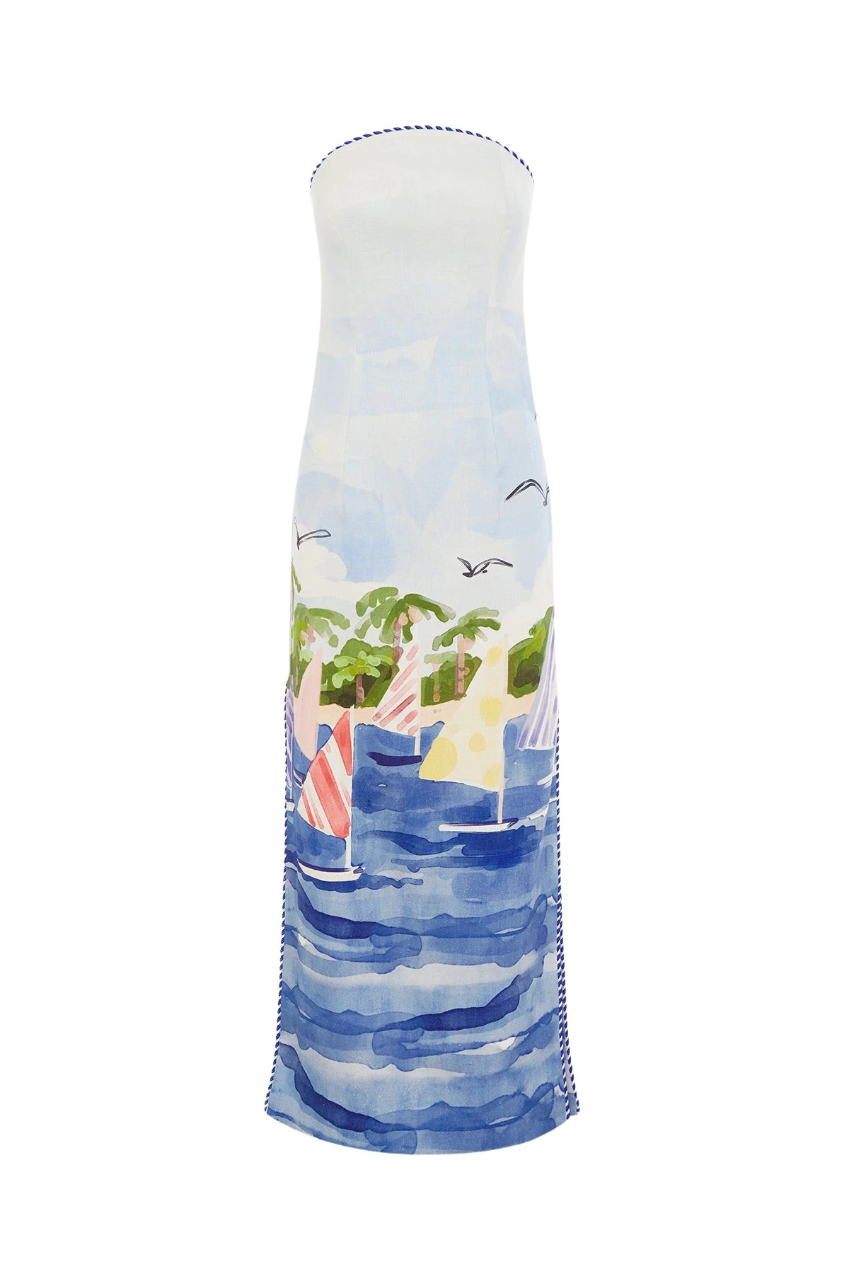 Leo Lin Blue Dresses Sailing ships scatter across a soft canvas