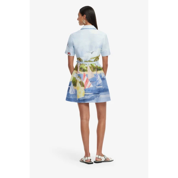 Premium linen blend printed mini dress