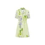 Leo Lin Green Dresses A cascading lilac dream! These beautiful lilac wisteria blooms tumble down a soft lime canvas. This print evokes pure fresh air