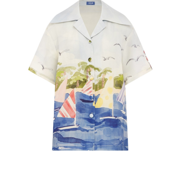 Leo Lin Blue Tops Sailing ships scatter across a soft canvas
