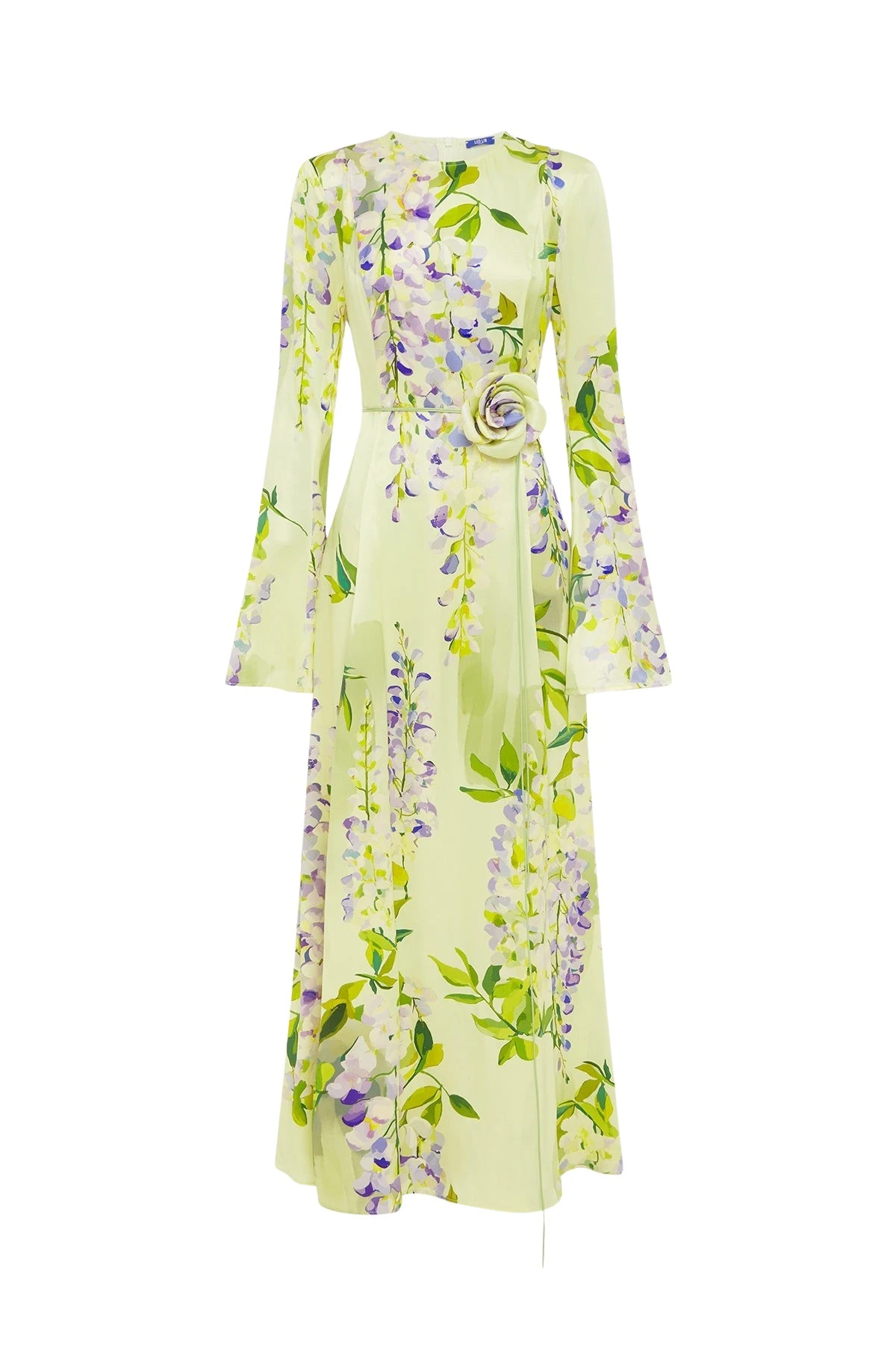 Leo-Lin-Francesca44435_nobg Leo Lin Green Dresses A cascading lilac dream! These beautiful lilac wisteria blooms tumble down a soft lime canvas. This print evokes pure fresh air