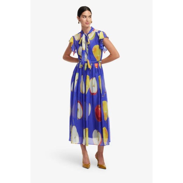 Premium silk blend printed midi dress