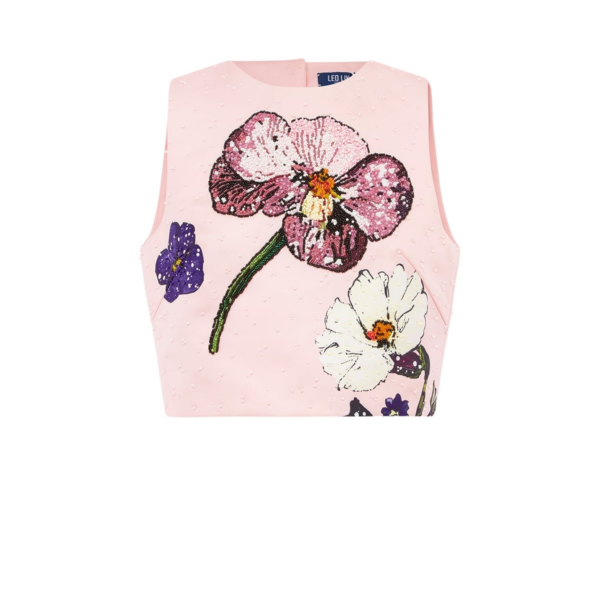 Leo Lin Pink Tops A playful scattering of detailed wildflowers in vibrant purple