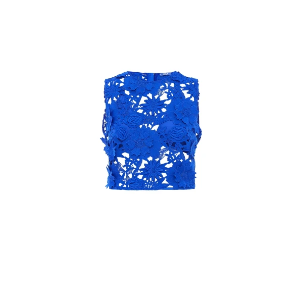 Leo Lin Blue Tops Premium sleeveless lace crop top