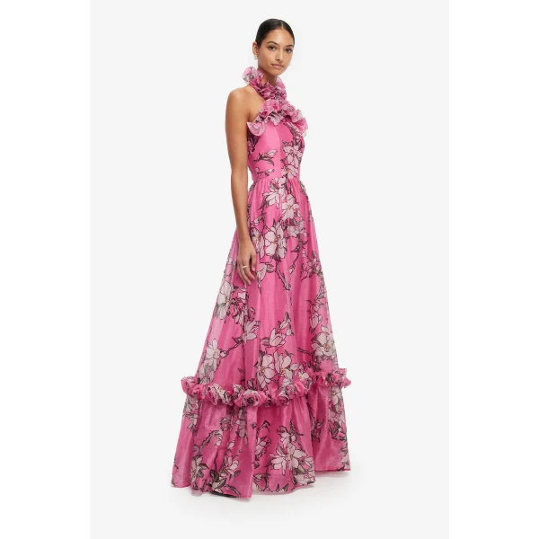 Premium silk-linen blend printed maxi dress