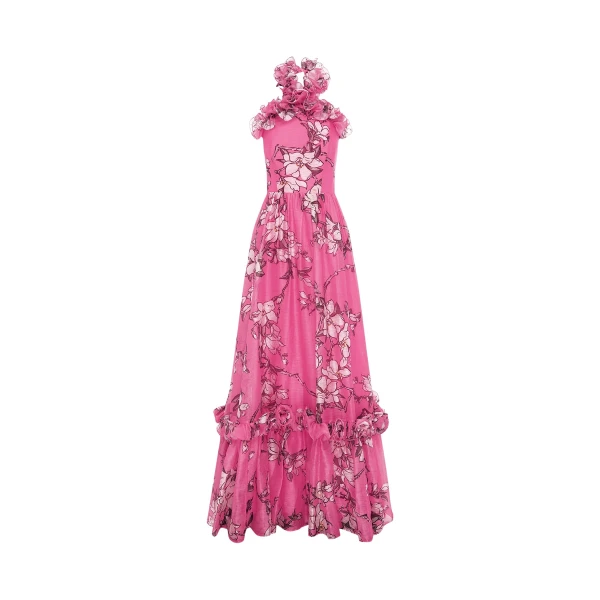 Leo Lin Pink Dresses Soft pink and ivory magnolias scattered across a gentle base. Light