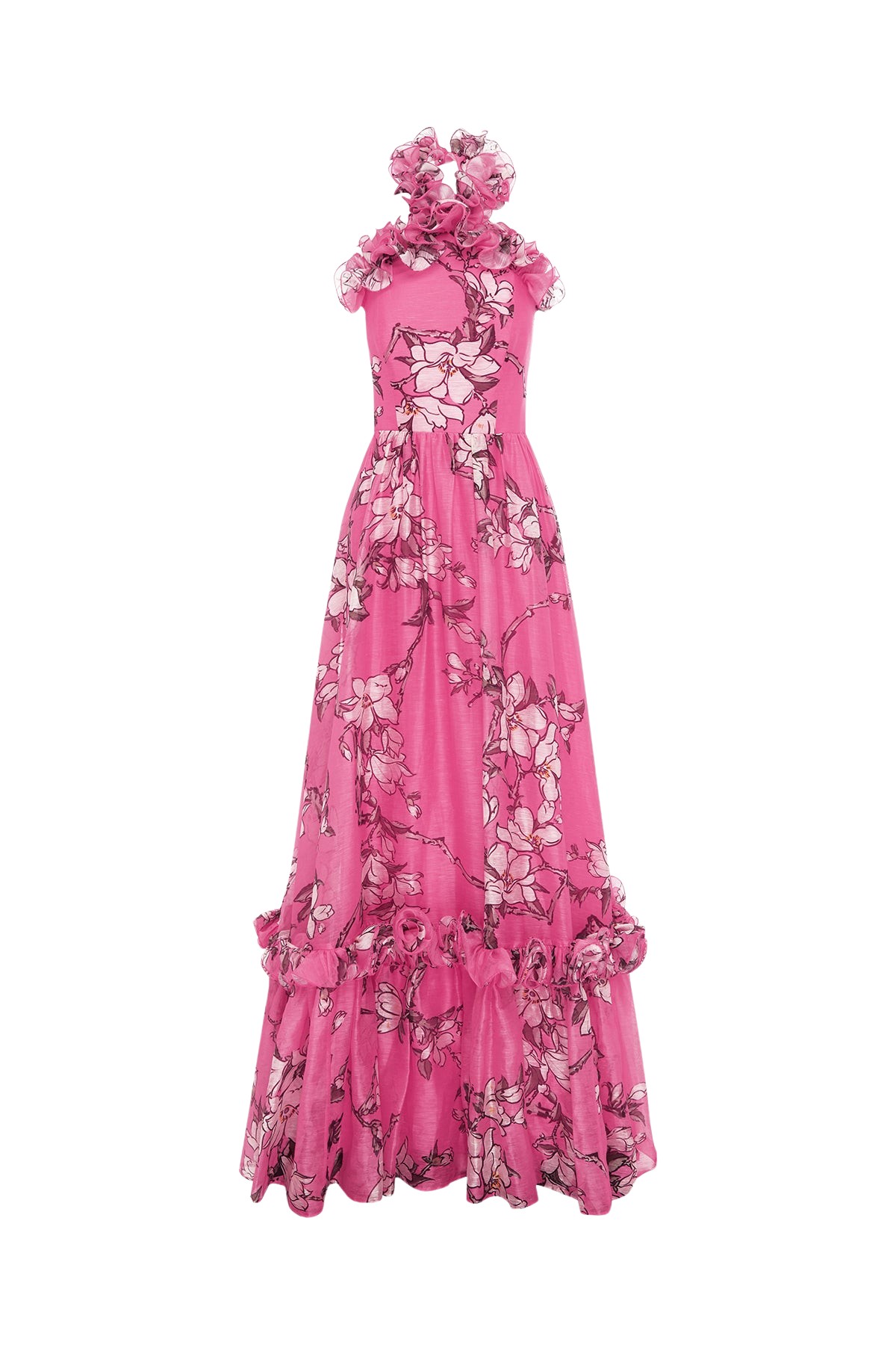 Leo Lin Isabelle Ruffled Halterneck Maxi Dress