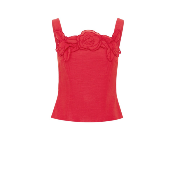 Leo Lin Red Tops Premium appliqué top