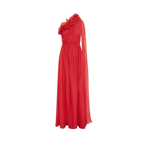 Leo Lin Red Dresses Premium silk one shoulder gown