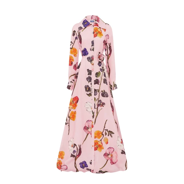 Leo Lin Pink Dresses A playful scattering of detailed wildflowers in vibrant purple