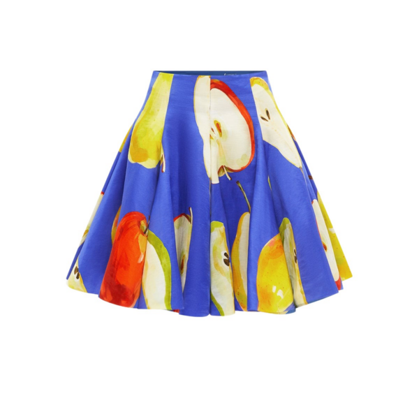 Leo Lin Blue Skirts Premium silk-linen printed mini skirt