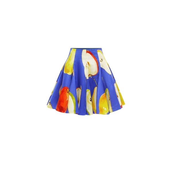 Leo Lin Blue Skirts Premium silk-linen printed mini skirt