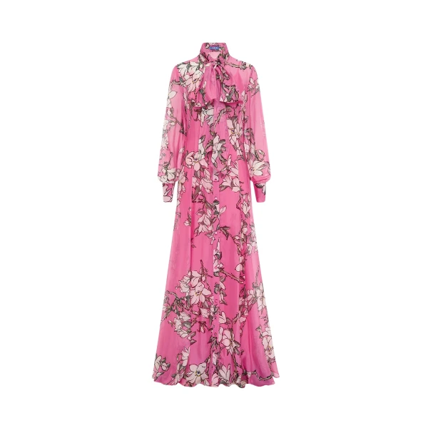 Leo Lin Pink Dresses Soft pink and ivory magnolias scattered across a gentle base. Light