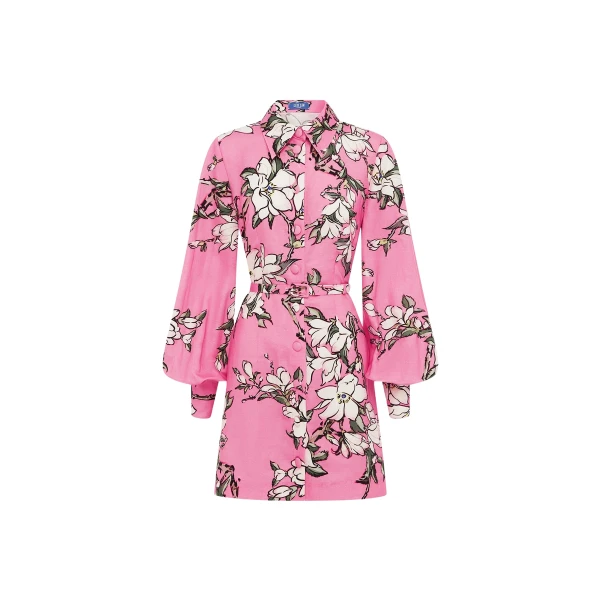 Leo Lin Pink Dresses Soft pink and ivory magnolias scattered across a gentle base. Light