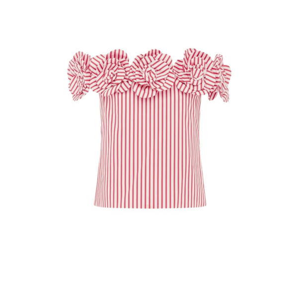Leo Lin Red Tops Premium cotton off shoulder top