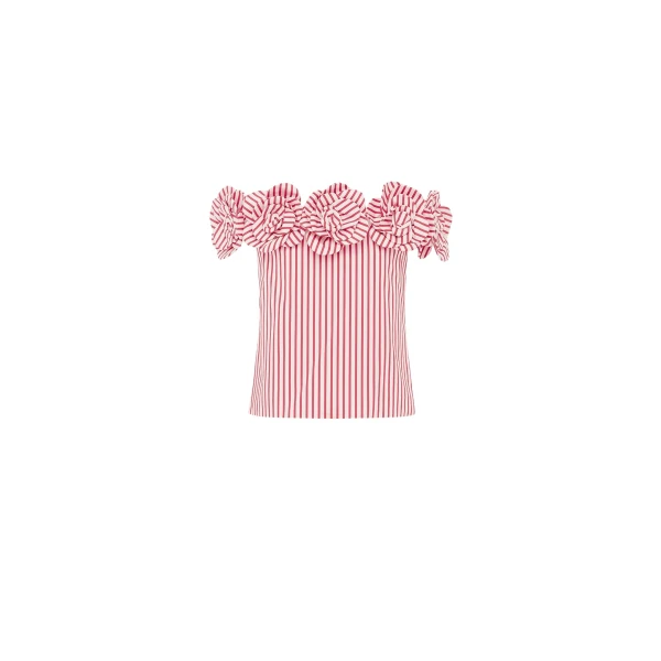 Leo Lin Red Tops Premium cotton off shoulder top