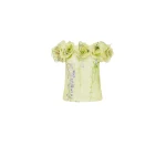 Leo Lin Green Tops A cascading lilac dream! These beautiful lilac wisteria blooms tumble down a soft lime canvas. This print evokes pure fresh air
