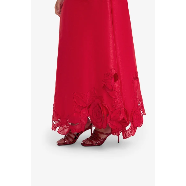 Fully lined - Linen Appliqué Maxi Skirt from Coveti