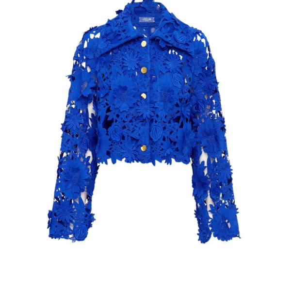 Leo Lin Blue Tops Premium lace shirt