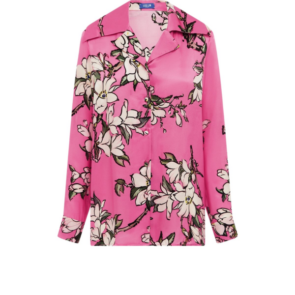 Leo Lin Pink Tops Soft pink and ivory magnolias scattered across a gentle base. Light