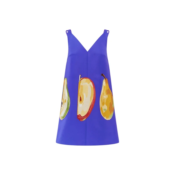 Leo Lin Blue Dresses An ode to the orchard. Lush pears are playfully scattered across a striking cobalt base