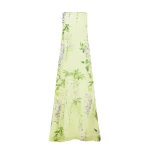 Leo Lin Green Dresses A cascading lilac dream! These beautiful lilac wisteria blooms tumble down a soft lime canvas. This print evokes pure fresh air