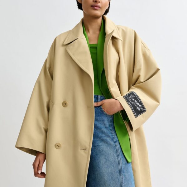 Essentiel Antwerp Light beige oversized trenchcoat - Essentiel Antwerp Coats - Colorful Belgian Design - Shop at Coveti