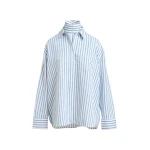 Essentiel Antwerp Light blue and off-white oversized shirt with rhinestone embellishments and layered bib - Essentiel Antwerp Shirts - Colorful Belgian Design - Shop at Coveti
