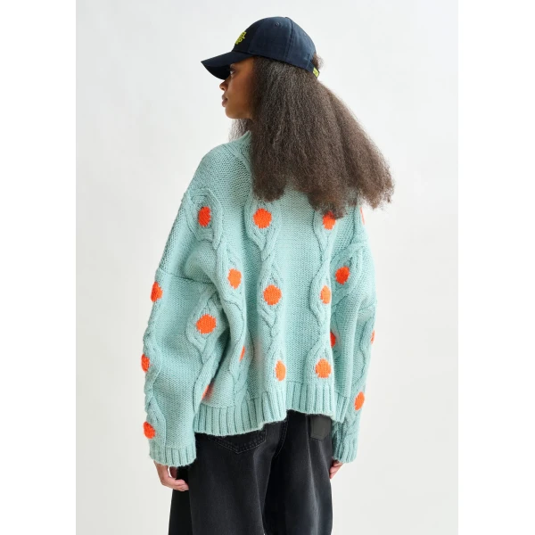 Essentiel Antwerp Light blue and orange polka-dot cable-knit sweater, view 4