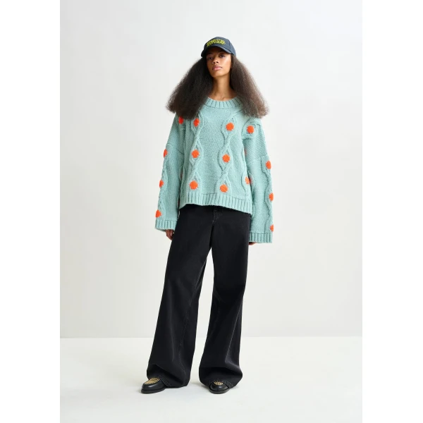 Essentiel Antwerp Light blue and orange polka-dot cable-knit sweater, view 5