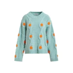 Essentiel Antwerp Light blue and orange polka-dot cable-knit sweater - Essentiel Antwerp Knitwear - Colorful Belgian Design - Shop at Coveti