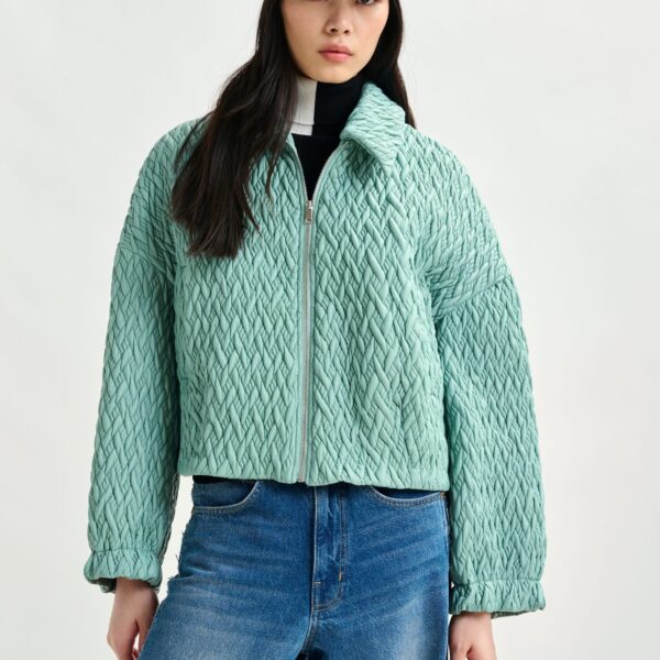 Essentiel Antwerp Light blue faux leather bomber jacket - Essentiel Antwerp Jackets - Colorful Belgian Design - Shop at Coveti