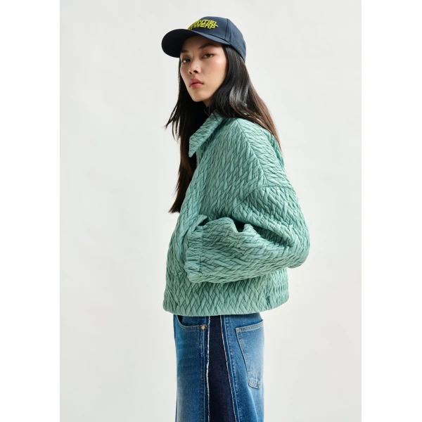 Essentiel Antwerp Light blue faux leather bomber jacket, view 3