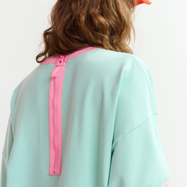 Essentiel Antwerp Light blue knit T-shirt with pink contrasting trim - Essentiel Antwerp Shirts - Colorful Belgian Design - Shop at Coveti