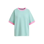 Essentiel Antwerp Light blue knit T-shirt with pink contrasting trim - Essentiel Antwerp Shirts - Colorful Belgian Design - Shop at Coveti