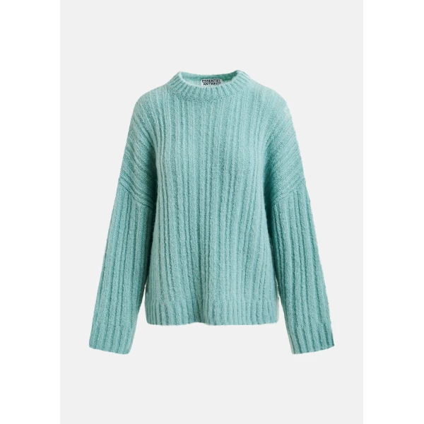 Essentiel Antwerp Light blue mohair-blend ribbed sweater with pussy-bow tie, view 2