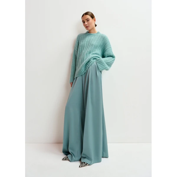 Essentiel Antwerp Light blue wide-leg satin pants, view 2