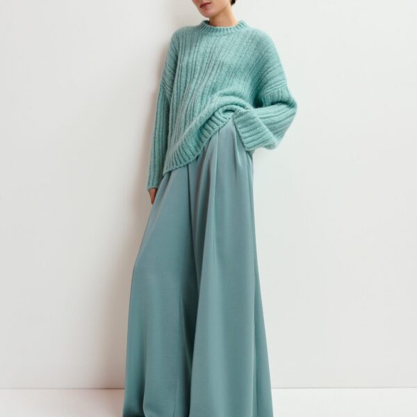 Essentiel Antwerp Light blue wide-leg satin pants - Essentiel Antwerp Pants - Colorful Belgian Design - Shop at Coveti
