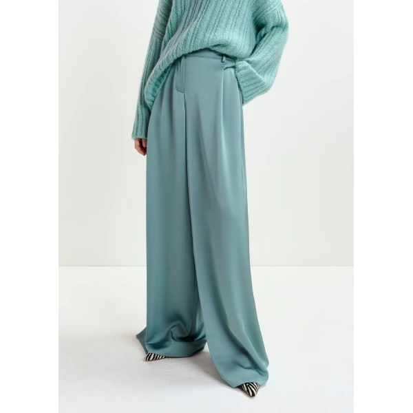 Essentiel Antwerp Light blue wide-leg satin pants, view 3