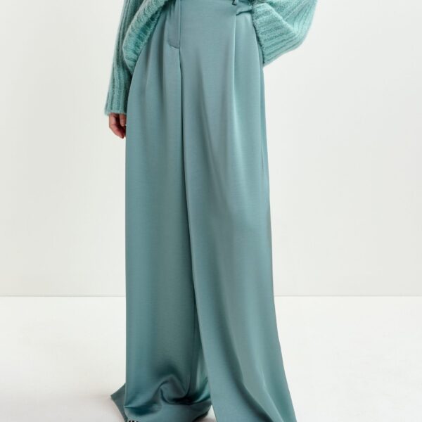 Essentiel Antwerp Light blue wide-leg satin pants - Essentiel Antwerp Pants - Colorful Belgian Design - Shop at Coveti