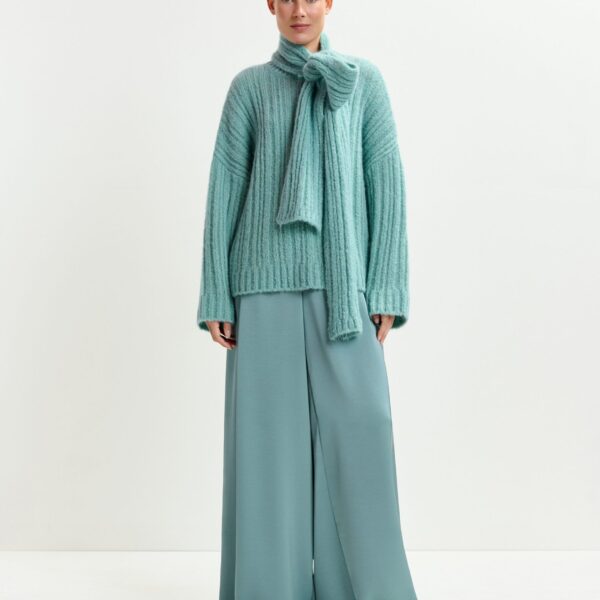 Essentiel Antwerp Light blue wide-leg satin pants - Essentiel Antwerp Pants - Colorful Belgian Design - Shop at Coveti
