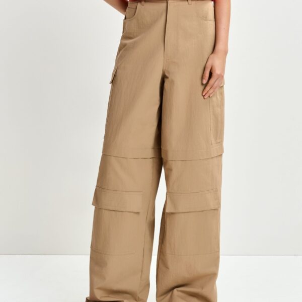 Essentiel Antwerp Light brown cotton-blend flap cargo pants - Essentiel Antwerp Pants - Colorful Belgian Design - Shop at Coveti
