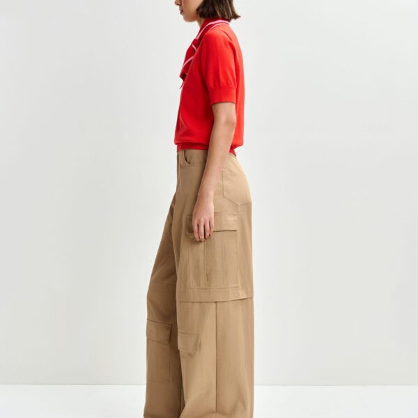 Essentiel Antwerp Light brown cotton-blend flap cargo pants - Essentiel Antwerp Pants - Colorful Belgian Design - Shop at Coveti
