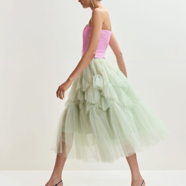 Essentiel Antwerp Light green asymmetrical tiered tulle midi skirt - Essentiel Antwerp Skirts - Colorful Belgian Design - Shop at Coveti