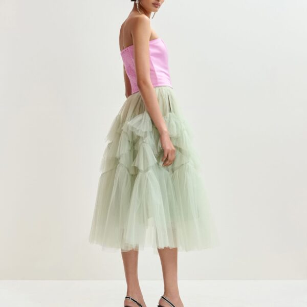 Essentiel Antwerp Light green asymmetrical tiered tulle midi skirt - Essentiel Antwerp Skirts - Colorful Belgian Design - Shop at Coveti